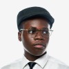 Person wearing glasses and cap looking sideways.